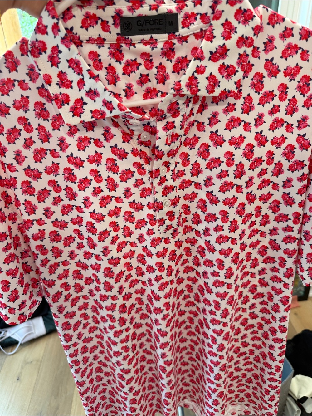 G/FORE White Polo Shirt with Red Floral Print
